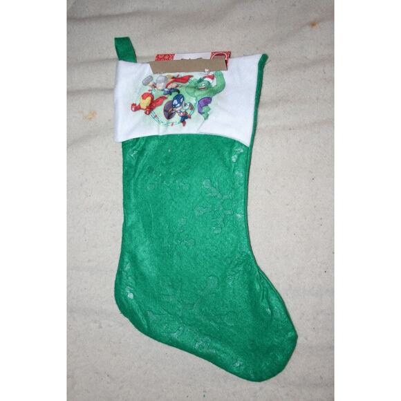 Marvel 4 Avengers Heroes on 16" Green Felt Christmas Stocking by Ruz - Picture 1 of 3
